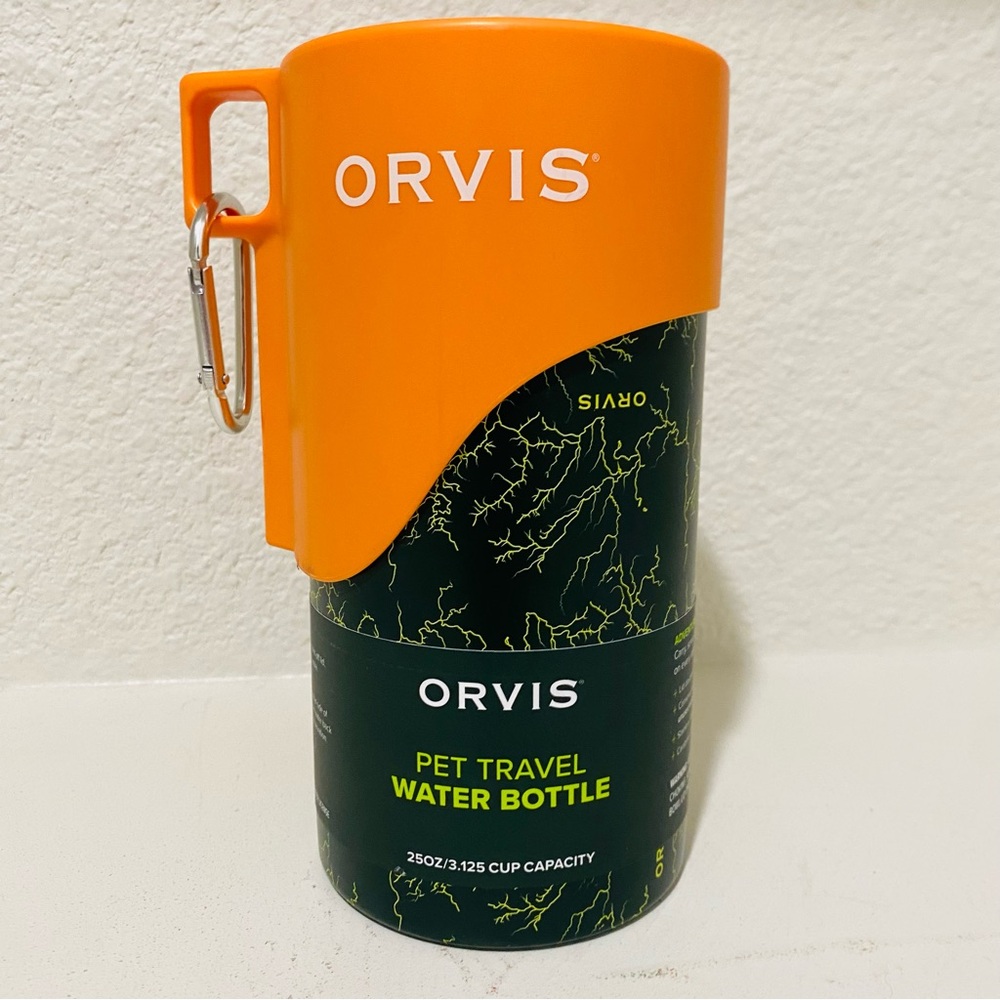 New Orvis Orange and Black Pet Travel Water Bottle